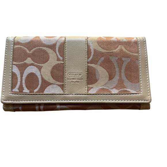 Coach Signature Canvas & Leather Trifold Accordion Wallet Beige/Brown - Picture 1 of 10